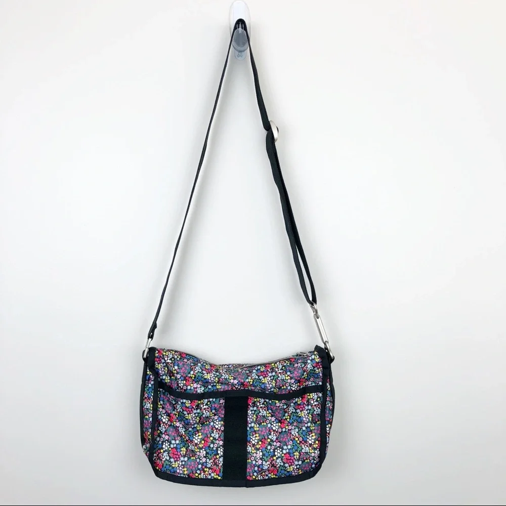 Lesportsac Floral Multicolor Crossbody Hobo Bag - Black Strap